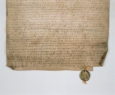 Kirchliche Urkunde des Großfürsten von Moskau, Dmitry Donskoy, 1389 von Russian School